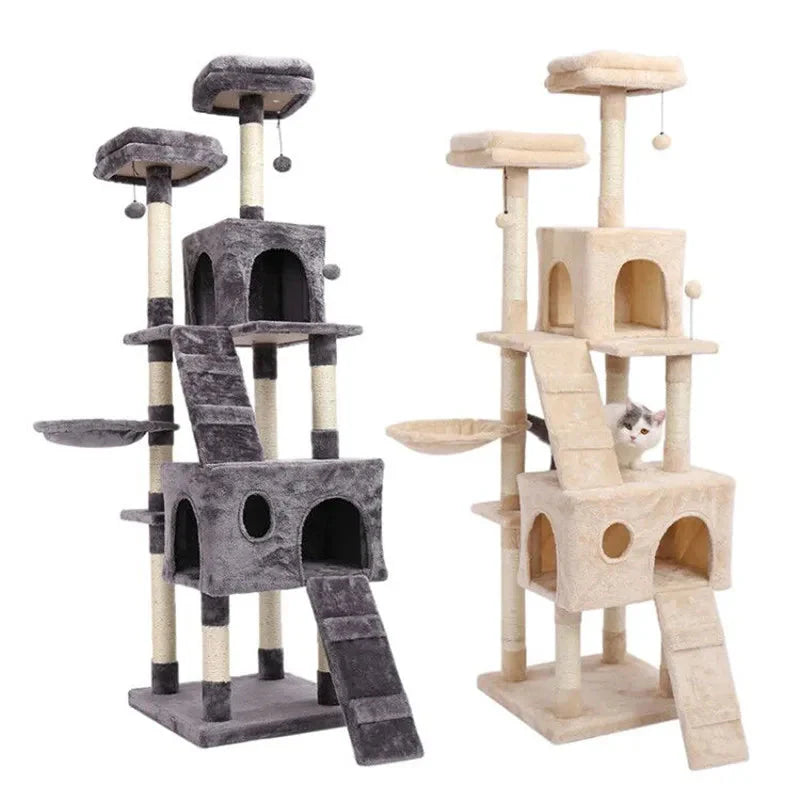 Luxury Cat Tower with Double Condos and Spacious Perch - Fully Wrapped Scratching Sisal Post